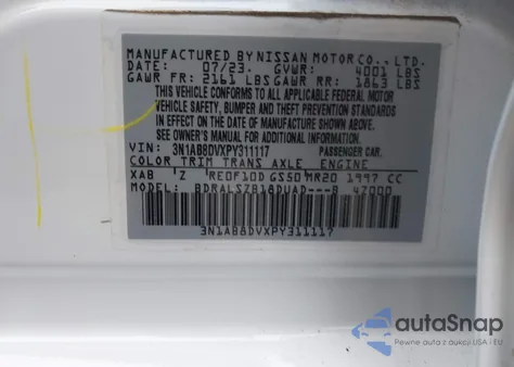 2023 Nissan Sentra Sr Xtronic Cvt from USA, damaged, VIN 3N1AB8DVXPY311117
